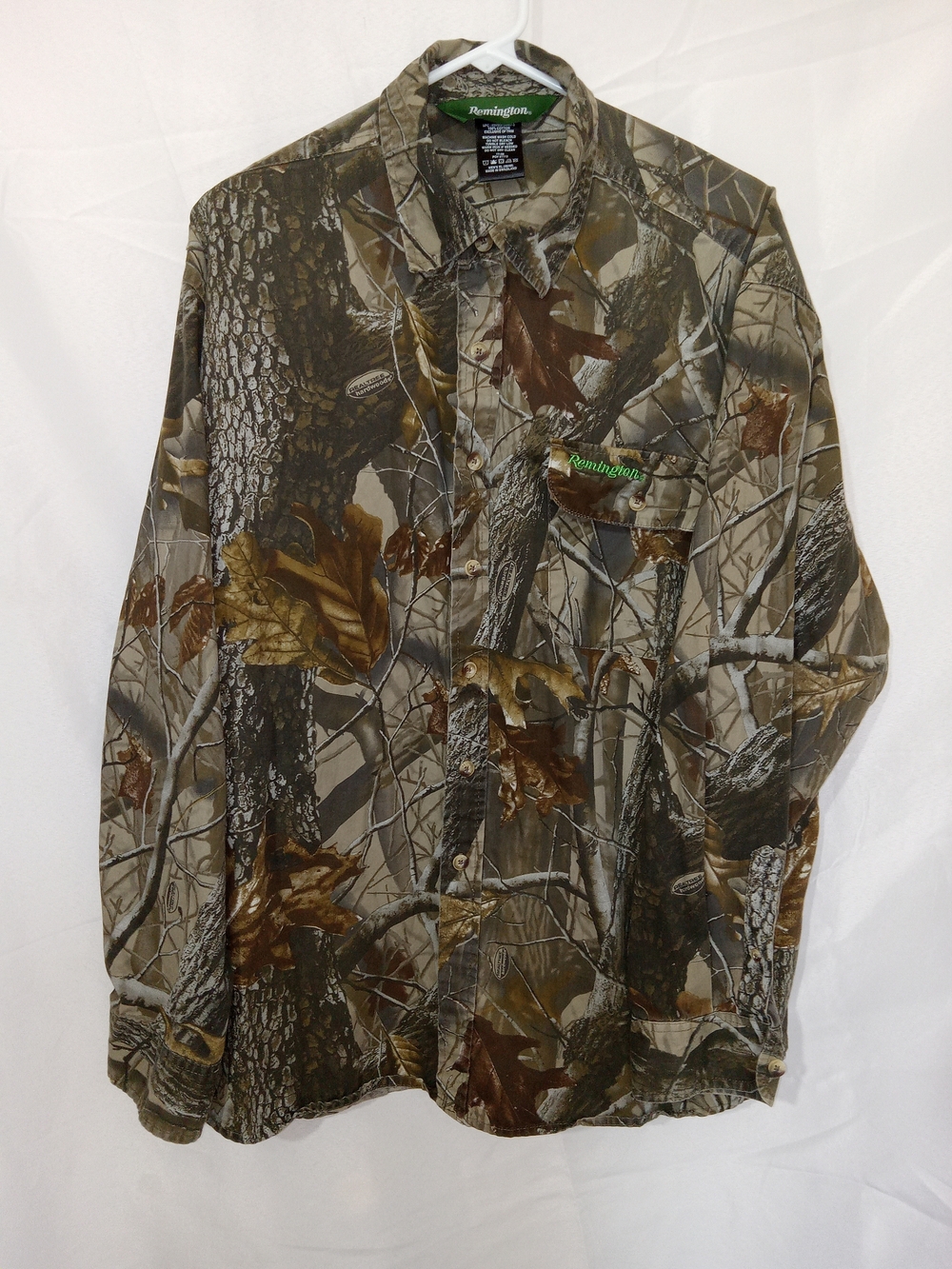 Remington Realtree Green Hardwoods Camo Hunting Shirt Mens XL Long Sleeve Cotton